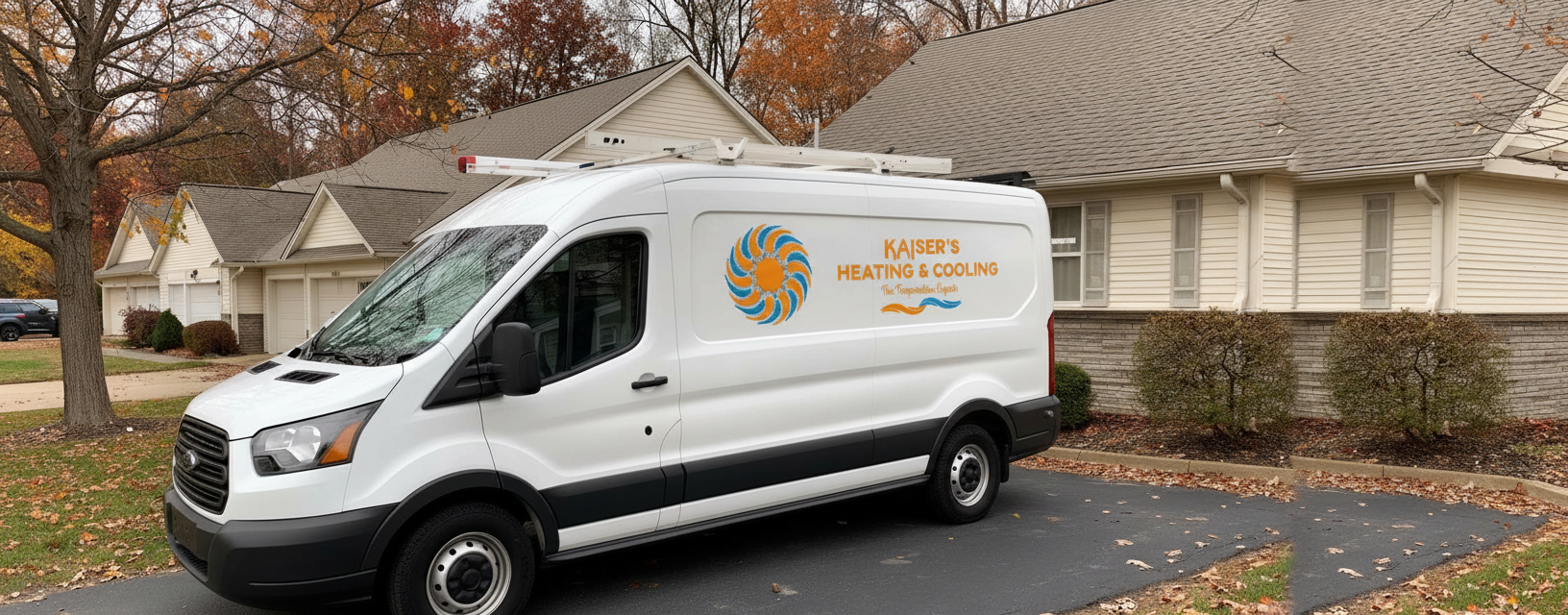 Kaiser's Heating & Cooling service van in a Westland driveway