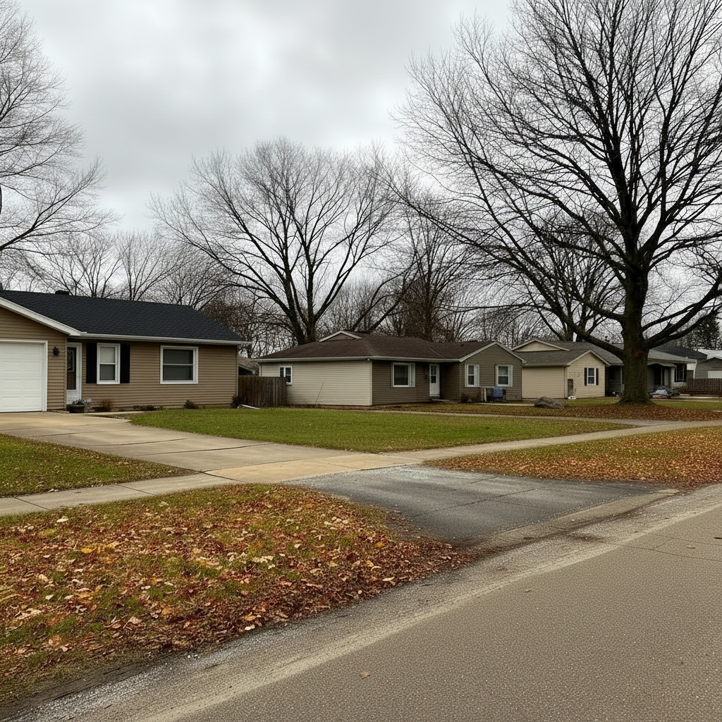 Suburban Michigan residential neighborhood in fall