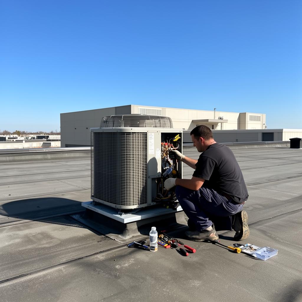 Commercial rooftop HVAC unit service