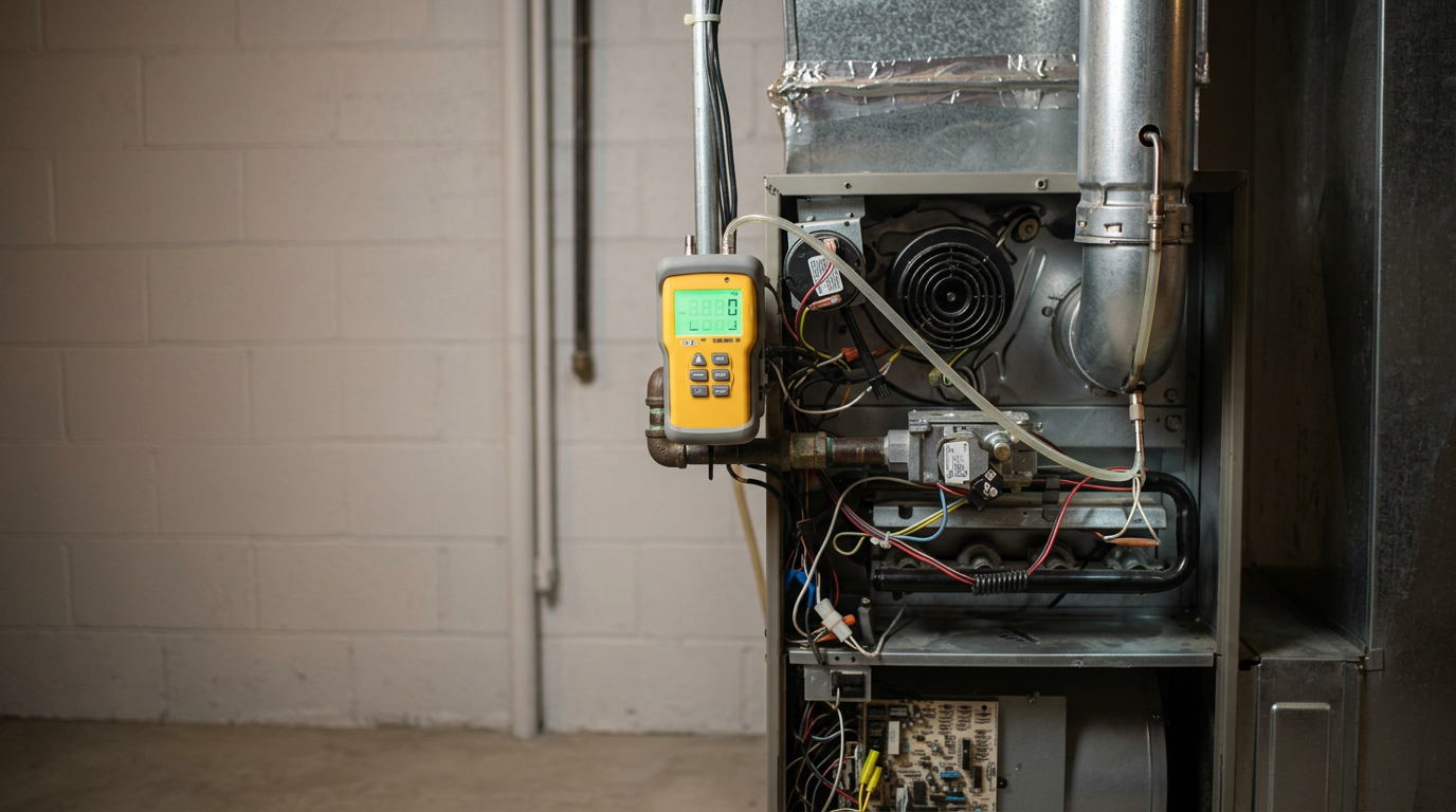 Residential furnace inspection with combustion analyzer connected