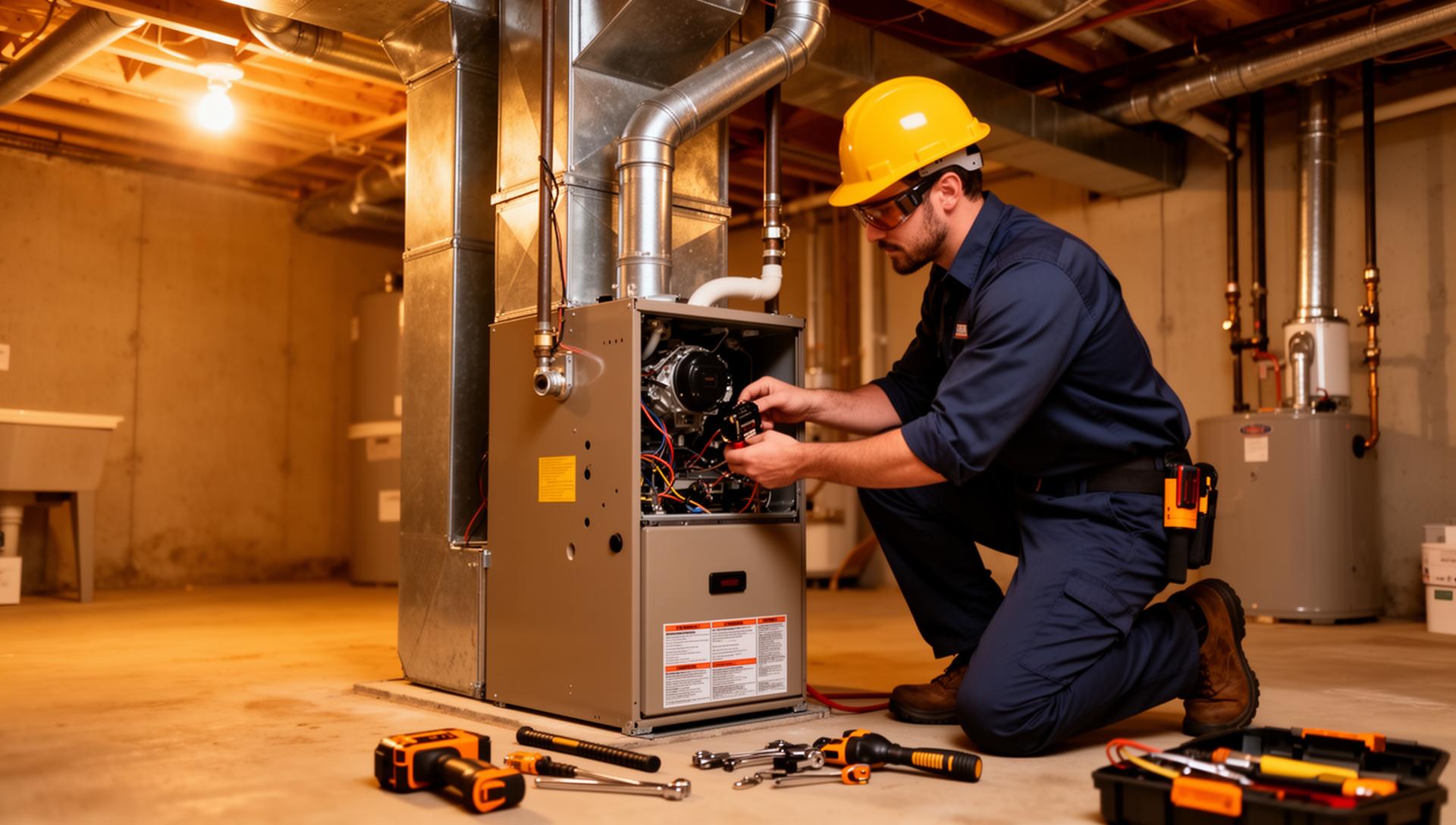 HVAC technician performing furnace repair in Westland, MI