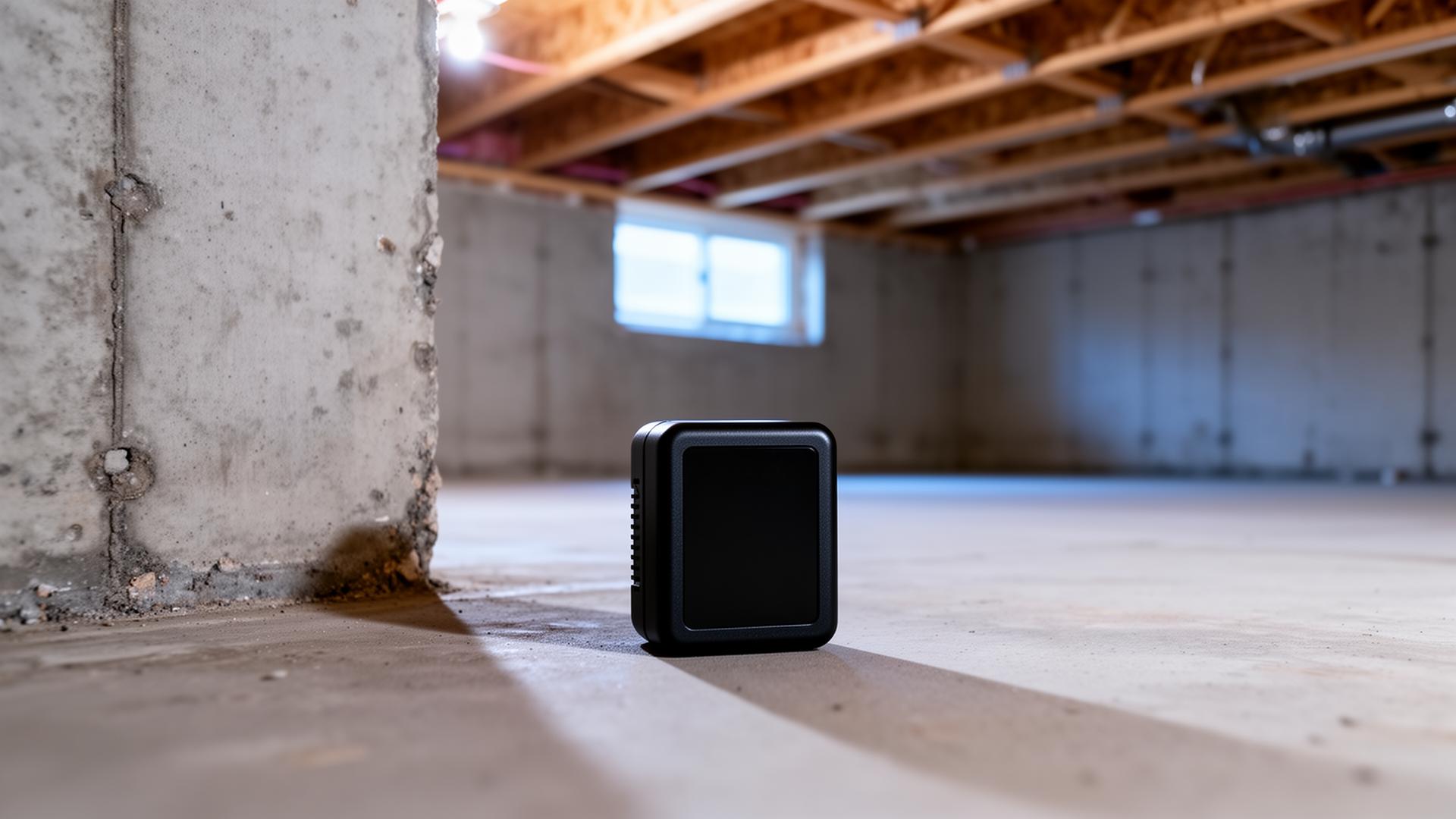 Continuous radon monitor placed on a basement floor during a radon test